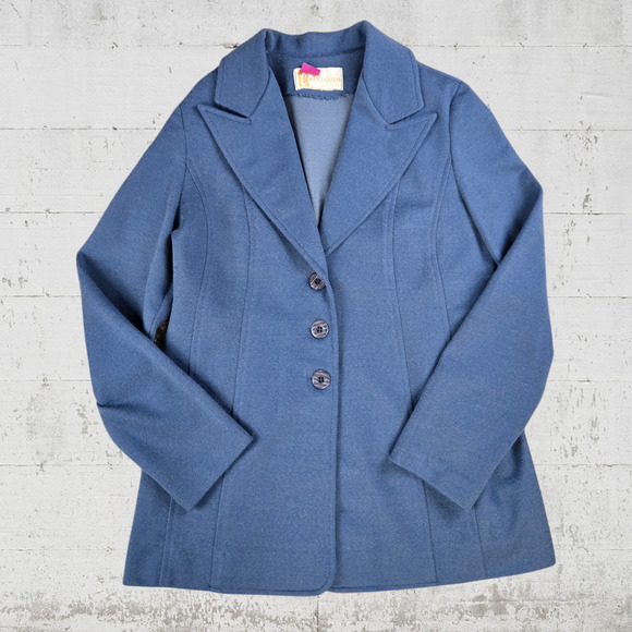 60s Vintage Steel Blue Gray Single Breasted Wool Blend Collegian Blazer Size 10 - Picture 1 of 5